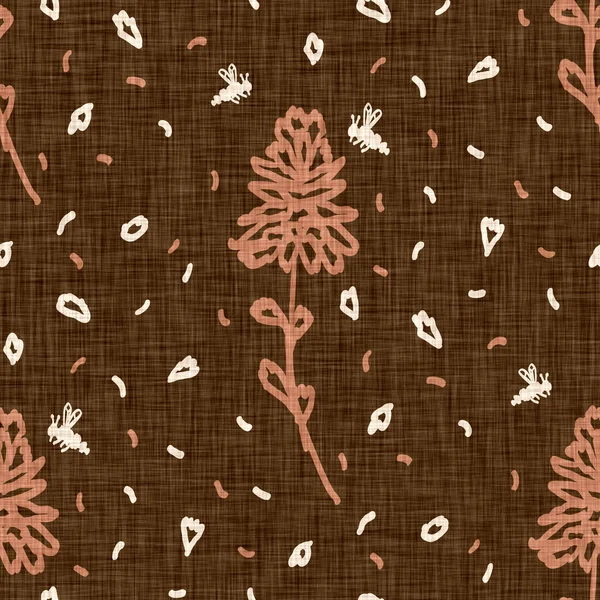 Sans couture lin doodle motif floral fond. Calme boho ton terreux fond d'écran de couleur. Simple design de fleur unisexe scandi moderne. Bio bébé neutre de genre enfantin partout imprimer. Dessiné à la main. — Photo