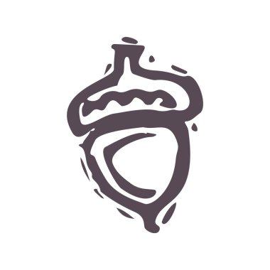 Elle oyulmuş kalın, blok baskı meşe palamudu klipsi sanatı. Folk Illustration tasarım elementi. Modern boho dekoratif linocut. Etnik ve sessiz doğal ses tonları. İzole edilmiş kırsal vektör motifi. 