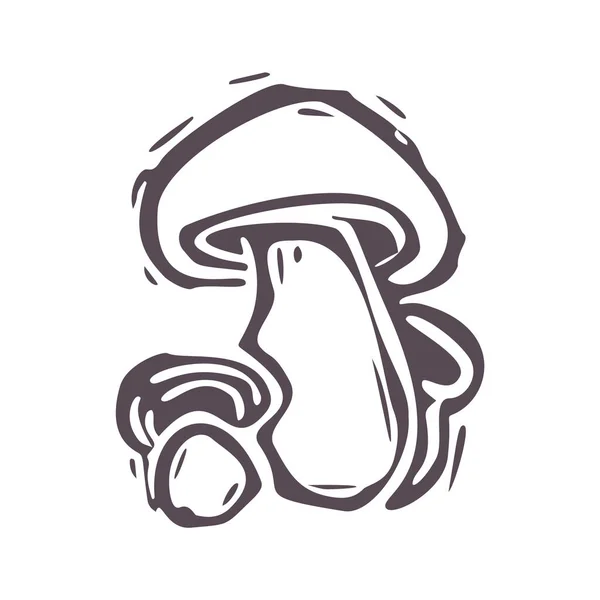 Hand carved bold block print mushroom icon clip art. Folk illustration design element. Modern boho decorative linocut. Ethnic muted natural tones. Isolated rustic vector motif. — Stock Vector