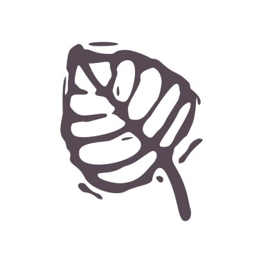 Elle oyulmuş kalın, blok yaprak ikonu klipsli sanat. Folk Illustration tasarım elementi. Modern boho dekoratif linocut. Etnik ve sessiz doğal ses tonları. İzole edilmiş kırsal vektör motifi. 