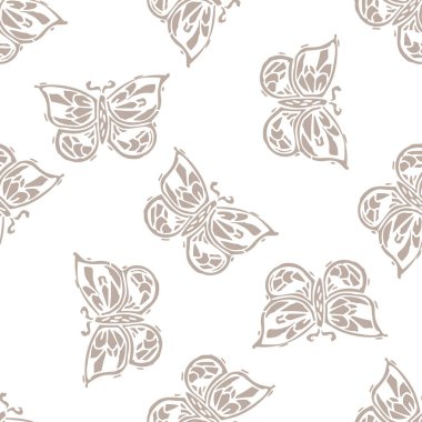 Kusursuz minimalist karalama kelebek desenli arka plan. Sakin boho dünya renginde duvar kağıdı. Modern skandi unisex çiçek tasarımı. Her yerde organik, çocuksu, cinsiyetsiz, tarafsız bir bebek var. El çizimi.