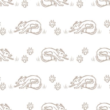 Kusursuz minimalist karalama tilki desenli arka plan. Sakin boho dünya renginde duvar kağıdı. Modern skandi unisex çiçek tasarımı. Her yerde organik, çocuksu, cinsiyetsiz, tarafsız bir bebek var. El çizimi.