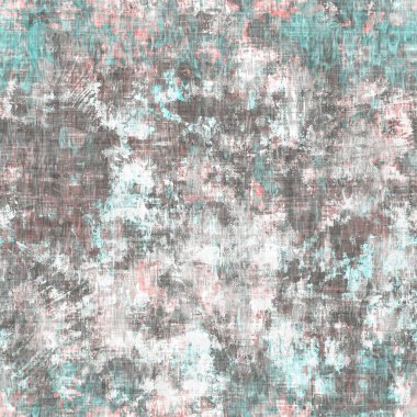 Lekeli grunge lekesi, duvar kabuğu desenli arka plan. Aqua mavisi gri kırsal tekrarlı kumaş. Kusursuz sıva, kaba, yaşlanmış fayans malzemesi. Dekoratif soluk sıkıntılı bulanıklık tüm parmak izi