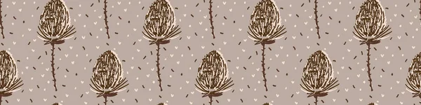 Padrão de borda de flor doodle minimalista sem costura. Estandarte de borda de cor terroso calmo. Simples moderno scandi design de bebê unissex. Orgânico infantil gênero neutro design de fita adesiva. Guarnição floral desenhada à mão. — Vetor de Stock