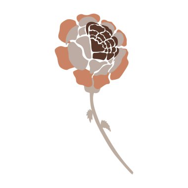 Saf, karalama nötr çiçek motifi ikonu. Şirin, kırsal halk silueti illüstrasyon klibi. Dekoratif el oymalı lino unisex çıkartması. İzole edilmiş asgari cinsiyet nötr. Vektör tasarım ögesi