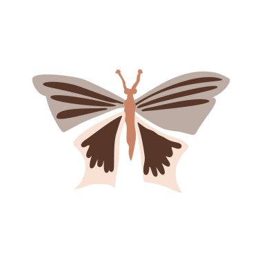 Saf karalama nötr kelebek motif ikonu. Şirin, kırsal halk silueti illüstrasyon klibi. Dekoratif unisex çıkartması. İzole edilmiş asgari cinsiyet nötr. Vektör tasarım ögesi