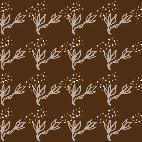 Fundo padrão floral doodle minimalista sem costura. Calmo boho papel de parede cor tom terroso. Simples moderno scandi design de flor unissex. Bebê neutro orgânico de gênero infantil por toda a impressão. Desenhado à mão. — Vetor de Stock