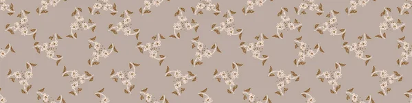 Padrão de borda de flor doodle minimalista sem costura. Estandarte de borda de cor terroso calmo. Simples moderno scandi design de bebê unissex. Orgânico infantil gênero neutro design de fita adesiva. Guarnição floral desenhada à mão. — Vetor de Stock