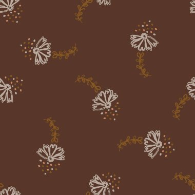 Kusursuz minimalist karalama çiçek desenli arka plan. Sakin boho dünya renginde duvar kağıdı. Basit modern skandi unisex çiçek tasarımı. Her yerde organik, çocuksu, cinsiyetsiz, tarafsız bir bebek var. El çizimi.