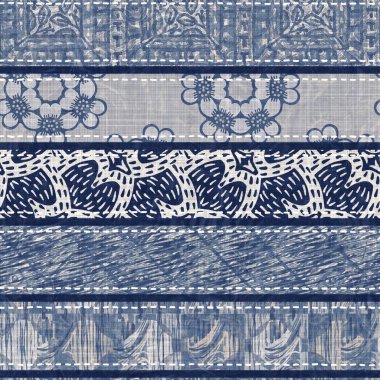 Pasaklı, şık Fransız, gri, mavi keten yama şeritli. Grunge eski yama tekstil efektlerini yıkadı. Kır tarzı ev dekorasyonu yumuşak mobilyalar, dekoratif yastık ya da kumaşın her tarafına yapıştırılmış.. 