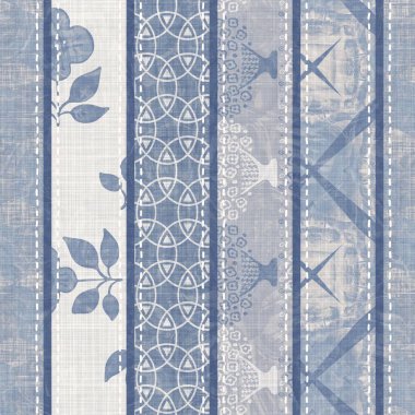 Pasaklı, şık Fransız, gri, mavi keten yama şeritli. Grunge eski yama tekstil efektlerini yıkadı. Kır tarzı ev dekorasyonu yumuşak mobilyalar, dekoratif yastık ya da kumaşın her tarafına yapıştırılmış.. 