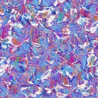 Kusursuz yaz boho 'su parmak izini sildi. Grunge hafif suluboya kolaj dokusu arka planı. Plaj desenli tekstil kumaşı. Boya mavisi, pastel, bulanık, püre, her yerde arıza var. 