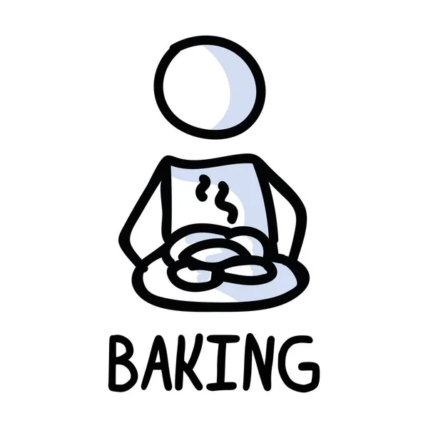 Stick figures icon of baking cookies. Chef home cooking pictogram with text — Stock Vector