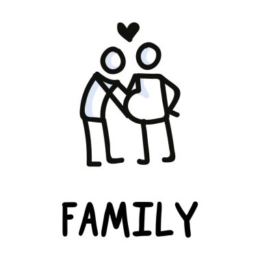 Sopa figürleri aile simgesi. Metinli hamile anne resmi.