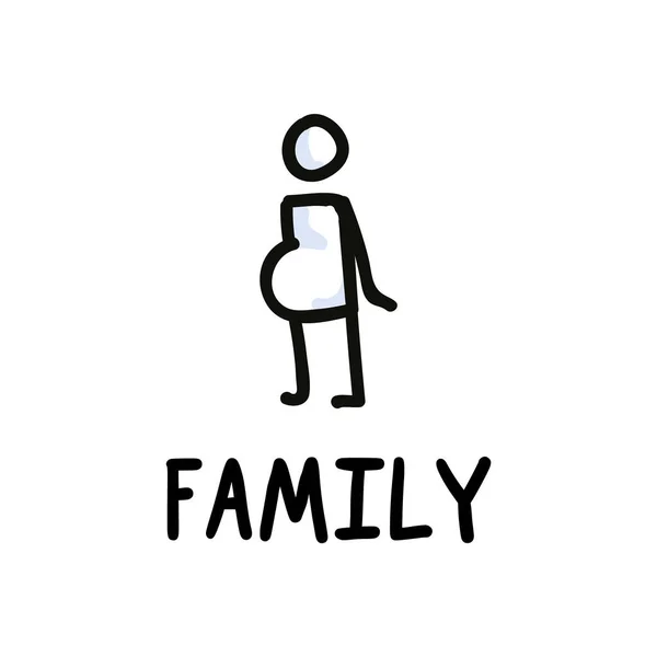 Stick figures icône de la famille. Pictogramme de mère enceinte avec texte — Image vectorielle