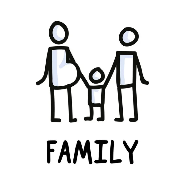 Stick figures icône de la famille. Pictogramme de mère enceinte avec texte — Image vectorielle