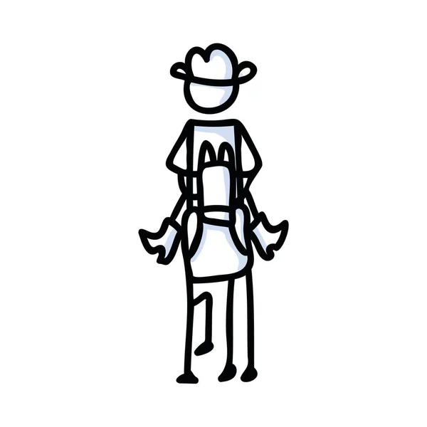 Chiffre de bâton dessiné noir et blanc de clip art cavalier cow-boy. Étalon masculin sauvage pour icône folklorique monochrome note de croquis ou motif de silhouette vectorielle scrapbook illustré. — Image vectorielle