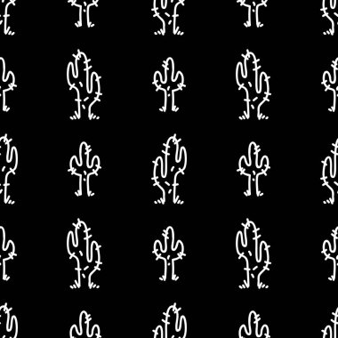 Siyah beyaz çizilmiş saguaro kaktüs klipsi sanatı figürü. Tek renkli folklor ikonu çizimi ya da resimli vektör siluet motifi için vahşi erkeksi saguaro bitkisi. 