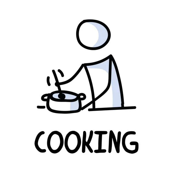 Stick figures icon of home cooking food. Chef pictogram with text — Stock Vector