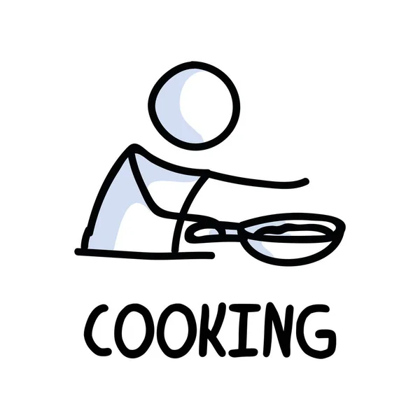 Stick figurák ikon otthoni főzés étel. Séf piktogram szöveggel — Stock Vector