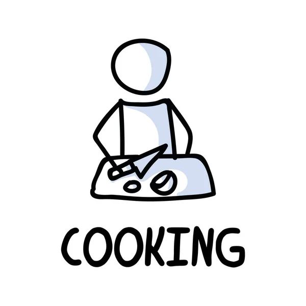 Stick figurák ikon otthoni főzés étel. Séf piktogram szöveggel — Stock Vector
