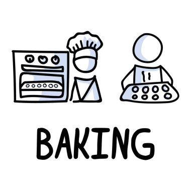 Çubuk şekilli kurabiye ikonu. Şef evde metinli resim hazırlıyor.