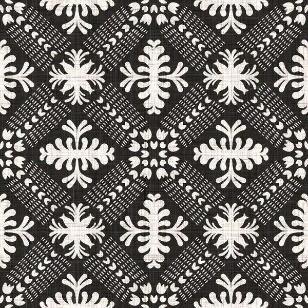 Fără sudură alb negru țesute pânză textura floral lenjerie. Două tonuri de fundal model monocrom. Efect modern de țesătură textilă. Motivul florii masculine repetă imprimarea jpg . — Fotografie, imagine de stoc