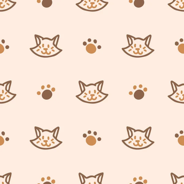 Fondo sin costuras gato gato patrón neutro de género. Caprichoso mínimo terroso de 2 tonos de color. niños vivero fondo de pantalla o boho de dibujos animados moda de mascotas por todas partes imprimir. — Vector de stock