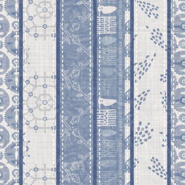 Pasaklı, şık Fransız, gri, mavi keten yama şeritli. Grunge eski yama tekstil efektlerini yıkadı. Kır tarzı ev dekorasyonu yumuşak mobilyalar, dekoratif yastık ya da kumaşın her tarafına yapıştırılmış.. 