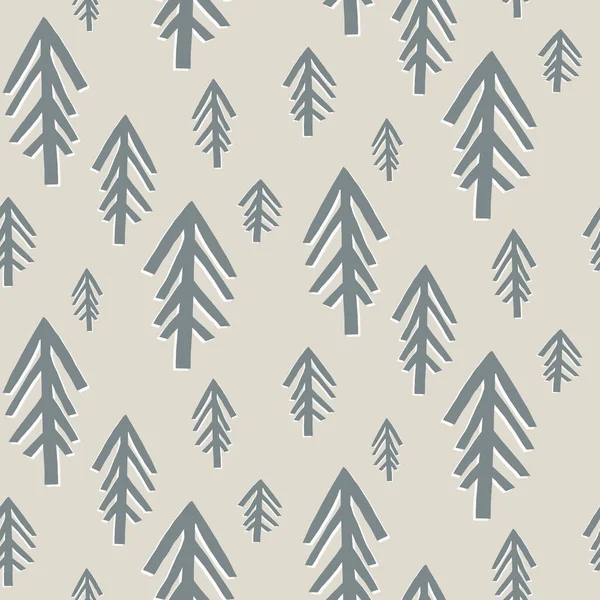 Nahtlose minimale Winter Baum Urlaub Hintergrund. Stilisiertes Fichtenduotonmuster. Scandi festliche Weihnachtsmotiv Hintergrund. Stilvolles einfaches modernes digitales Geschenkpapier yule. — Stockvektor