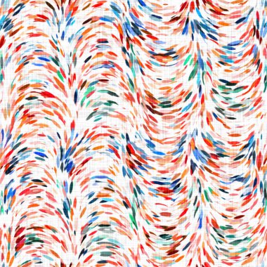 Suluboya fırçalanmış noktalı arkaplan. Elle boyanmış tuhaf empresyonist karnaval kusursuz desen. Dekoratif dalgalı yıkama boyası her yerde..