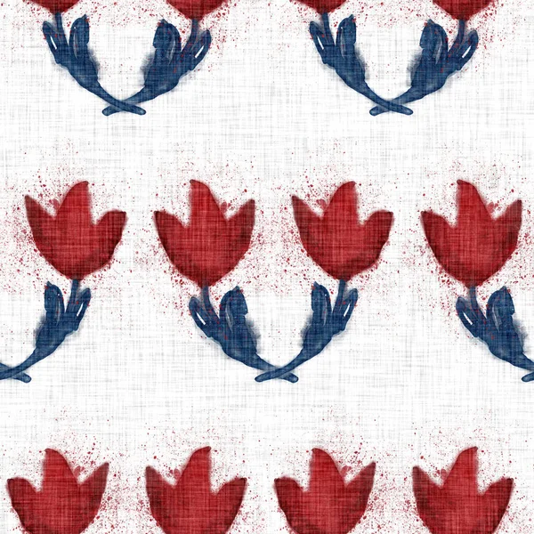 Akvarell röda blommor mönster konsistens. Handmålade nyckfulla sömlösa skandaler stil. Modern fransk bondgård blomma linne textil för shabby chic mode och inredning. — Stockfoto