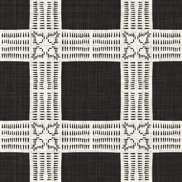 Texture de lin géométrique en tissu blanc noir sans couture. Fond motif monochrome à deux tons. Effet tissage textile moderne. Modèle de forme masculine impression jpg répétée. — Photo