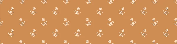 Fondo sin costuras flor género neutral borde sin costuras. Caprichoso mínimo terroso de 2 tonos de color. niños vivero banner o boho dibujos animados mascota encabezado de la moda. — Vector de stock