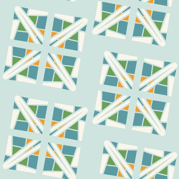 Sommar tropisk geometrisk sömlös mönster. Ljus retro geo form för digital klippbok papper och upprepa kid design. Rolig maskulin skjorta textil lapp i vektor. — Stock vektor