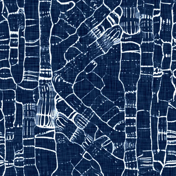 Tekstur efek jean biru mencuci asam dengan latar belakang linen berbintik-bintik dekoratif. Kain kain tekstil denim mulus di seluruh cetakan. — Stok Foto
