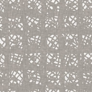 Kusursuz Fransız nötr geometrik çiftlik evi keten arka planı. Provence gri kırsal romantik dokunmuş desen dokusu. Kalitesiz şık tonal kulübe şekli tekstil baskısı. 
