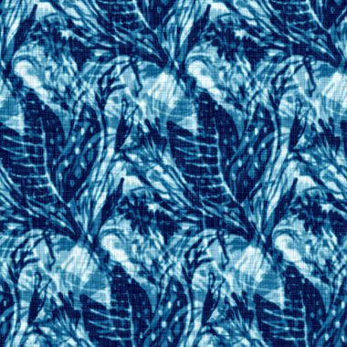 Siyanotipler mavi beyaz botanik keten dokusu. Moda modasının dışına çıkmış modaya uygun sahte fotografik çiçek desenli baskı efekti. Mono desenli çiçek, 2 tonlu. Yüksek çözünürlüklü tekrar taşı. 