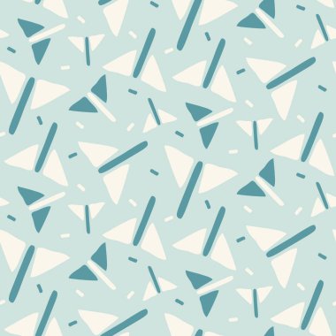 Yaz tropikal geometrik kusursuz desen. Dijital albüm kağıdı için parlak geçmişe dönük coğrafi şekil ve çocuk tasarımını tekrarla. Vektörde eğlenceli erkeksi gömlek tekstil örneği.