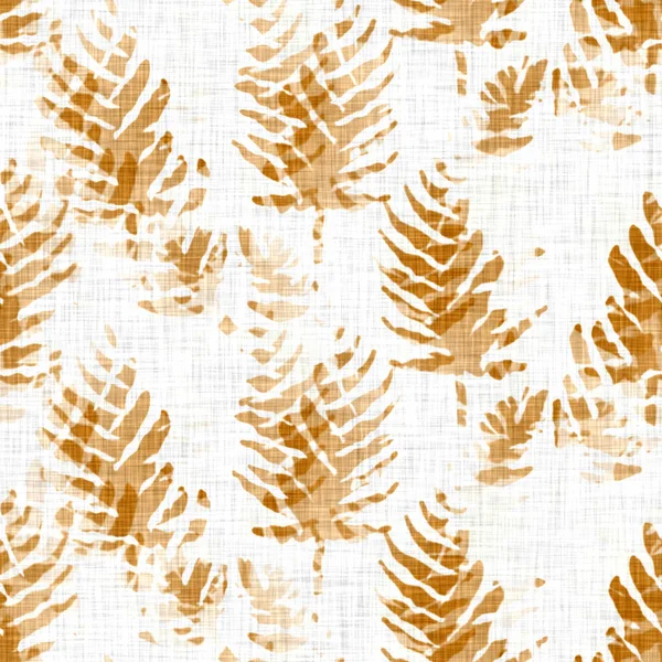 Handgetekend blad motief linnen textuur. Grillige tuin naadloos patroon. Moderne lente doodle blad natuur textiel voor home decor. Botanische scandi stijl rustieke oranje overal print. — Stockfoto