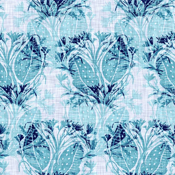 Cyanotypes bleu blanc texture lin botanique. Faux effet floral photographique imprimé soleil pour swatch mode tendance hors foyer. Mono fleur d'impression en couleur 2 tons. Tuile de répétition haute résolution. — Photo