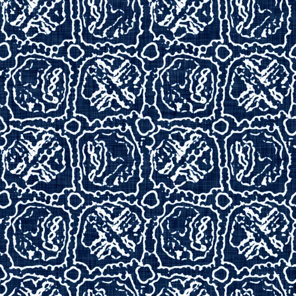 Laver à l'acide texture effet jean bleu avec fond motif géo lin décoratif. tissu de tissu de mode textile denim sans couture partout imprimer. — Photo