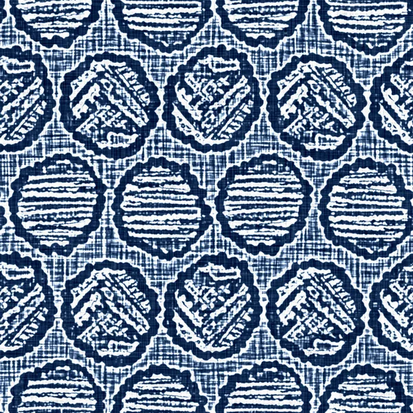 Acid wash blue jean effect texture with decorative linen geo motif background. Seamless denim textile fashion cloth fabric all over print.