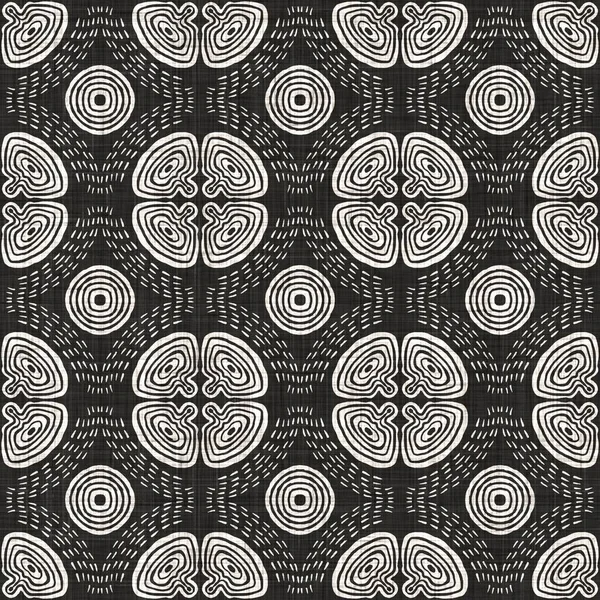 결 이 없는 검은 흰색 천 꽃무늬 리넨 질감. 두 가지 음색 단색 패턴 이 있습니다. 현대식 직물짜기 효과. 마스 카린 꽃 모티프 반복 jpg 프린트. — 스톡 사진