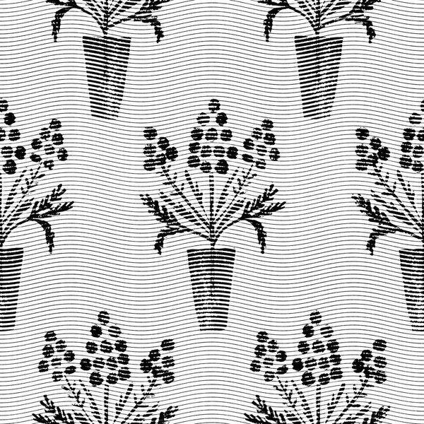 Nahtlose florale schwarz-weiße Fischgrätstruktur. Zweifarbiges 50er-Jahre-Muster. Moderne Textilwebeeffekte. Maskuline gebrochene Linie wiederholen jpg print. — Stockfoto