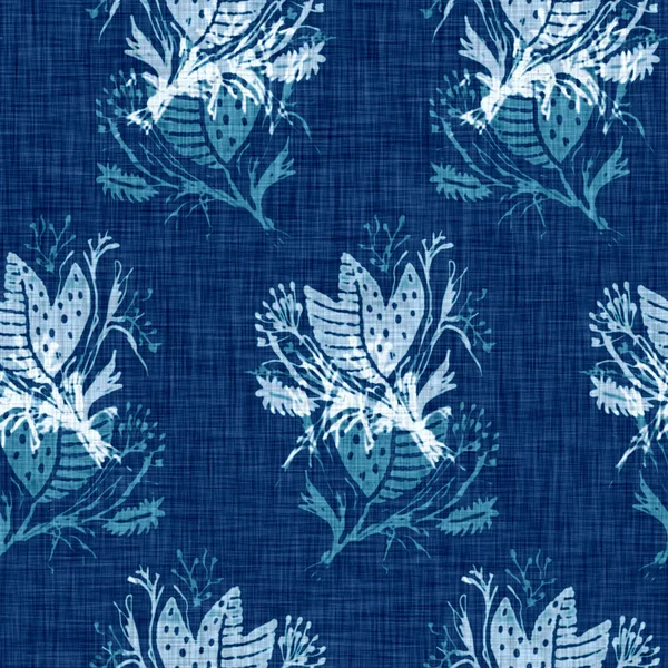 Cyanotypes bleu blanc texture lin botanique. Faux effet floral photographique imprimé soleil pour swatch mode tendance hors foyer. Mono fleur d'impression en couleur 2 tons. Tuile de répétition haute résolution. — Photo