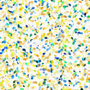 Suluboya düzensiz konfeti lekeli arka plan. Elle boyanmış tuhaf parti karnavalı kusursuz desen. Hoş desenli pamuk parçacıkları..