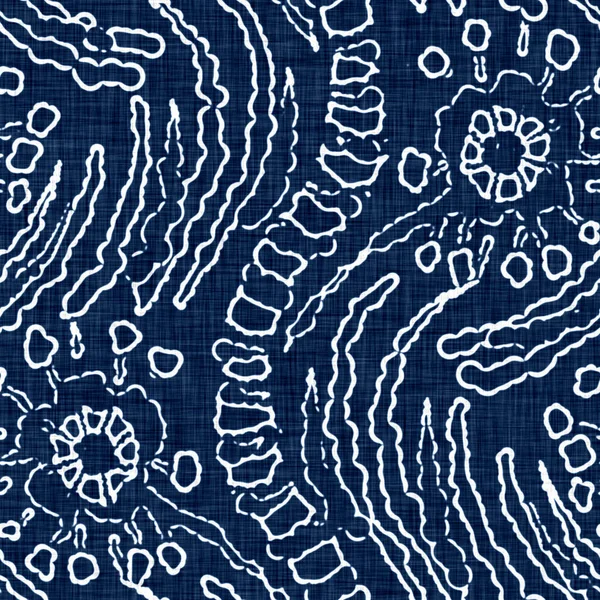 Savas mosás kék farmer hatás textúra dekoratív vászon virág motívum háttér. Varrat nélküli farmer textil divat szövet minden nyomtatott. — Stock Fotó