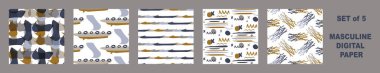 Erkeksi geometrik dijital kağıt koleksiyonu. Klasik retro jeo şekli kusursuz desen dokusu. Tekrarlanabilir erkek takımı hediye paketi tasarımı.