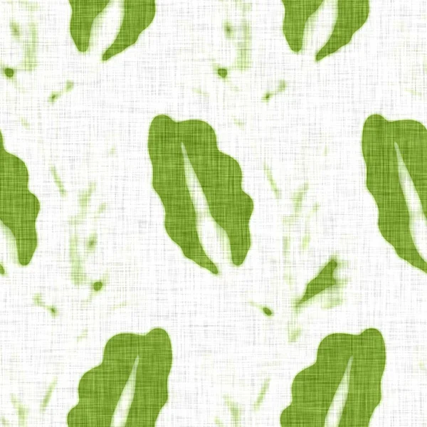 Textura de lino con motivo de hoja dibujada a mano. Caprichoso jardín patrón sin costuras. Moderno doodle primavera follaje naturaleza textil para la decoración del hogar. Estilo escandinavo botánico verde rústico por todas partes print. —  Fotos de Stock